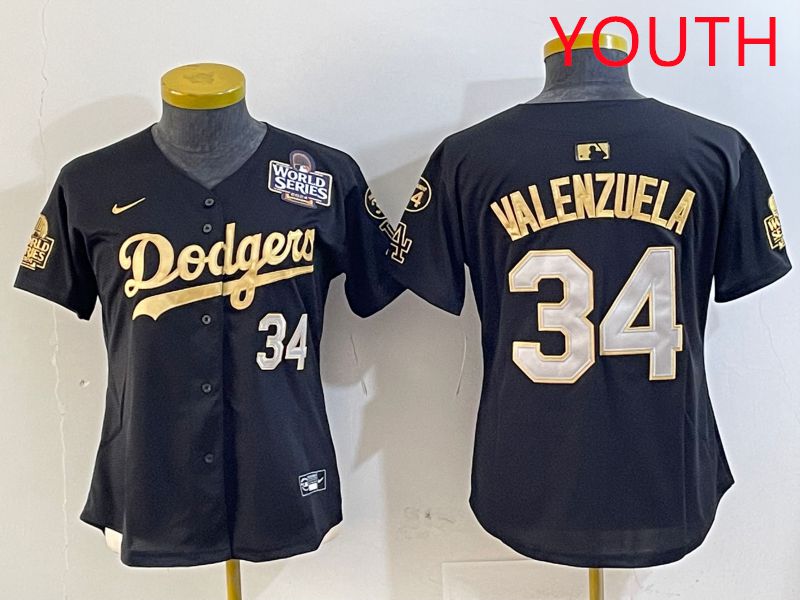 Youth Los Angeles Dodgers #34 Valenzuela Black Gold Game 2025 Nike MLB Jersey style 4->youth mlb jersey->Youth Jersey